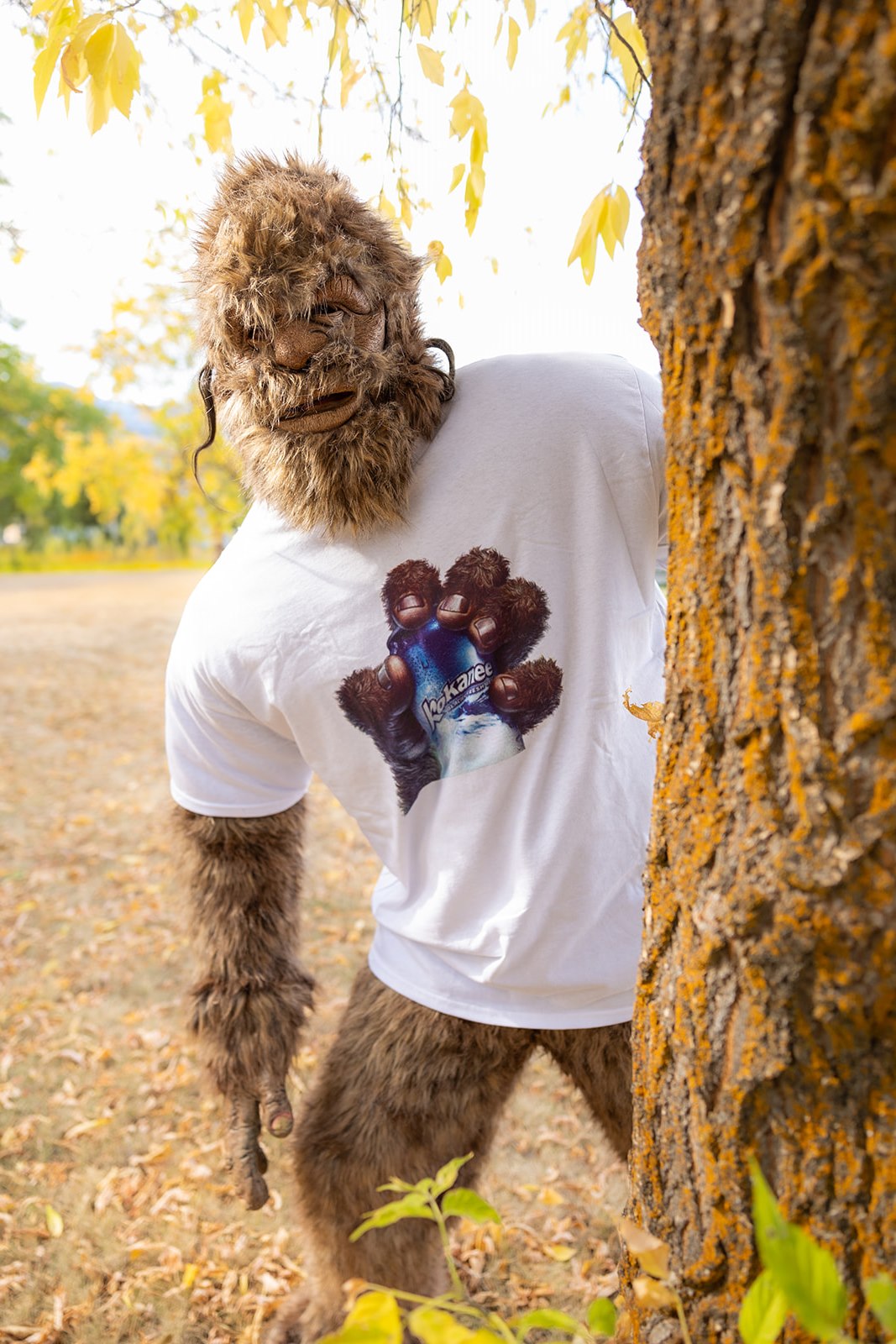 Men's White T-Shirt- Sasquatch Hand with Kokanee